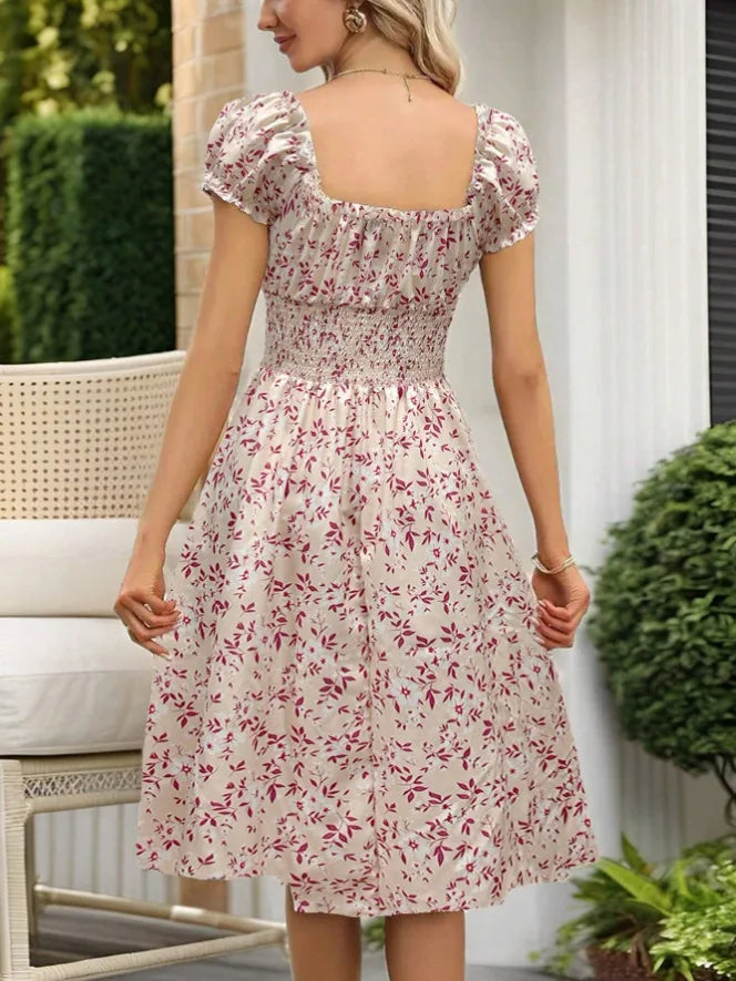 Summer Floral Bubble Sleeve Dress