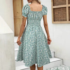 Summer Floral Bubble Sleeve Dress